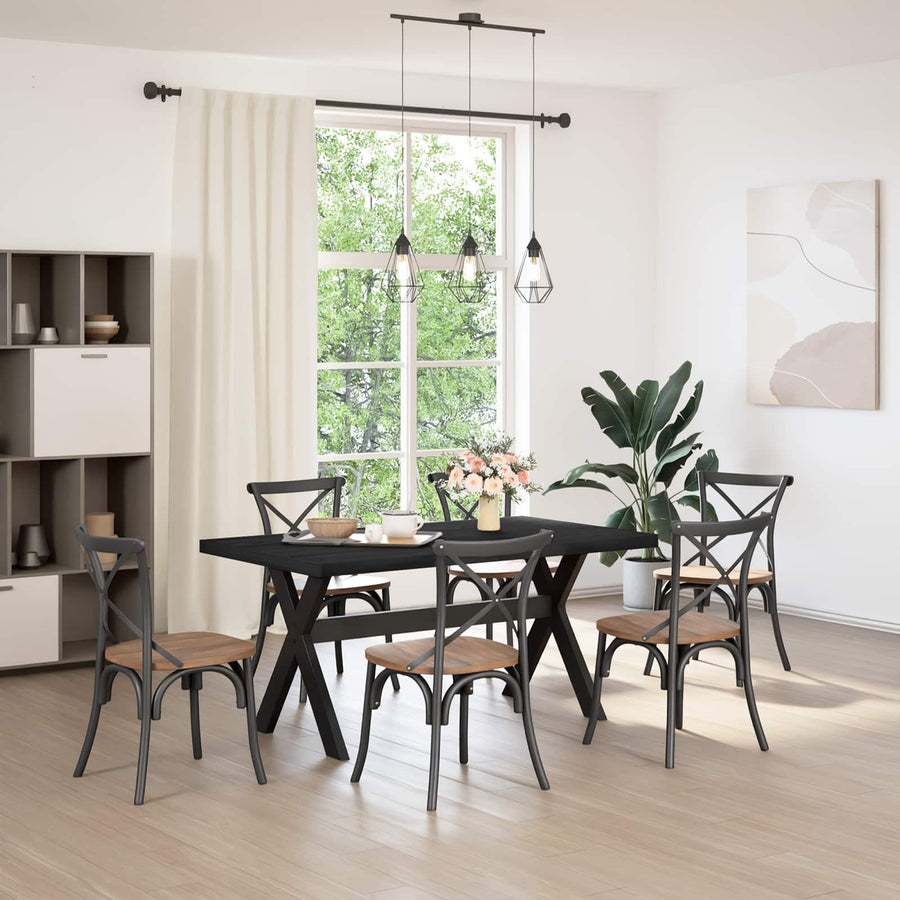 Eettafel NOAIN 160 cm Massief grenenhout Zwart Rechthoekig