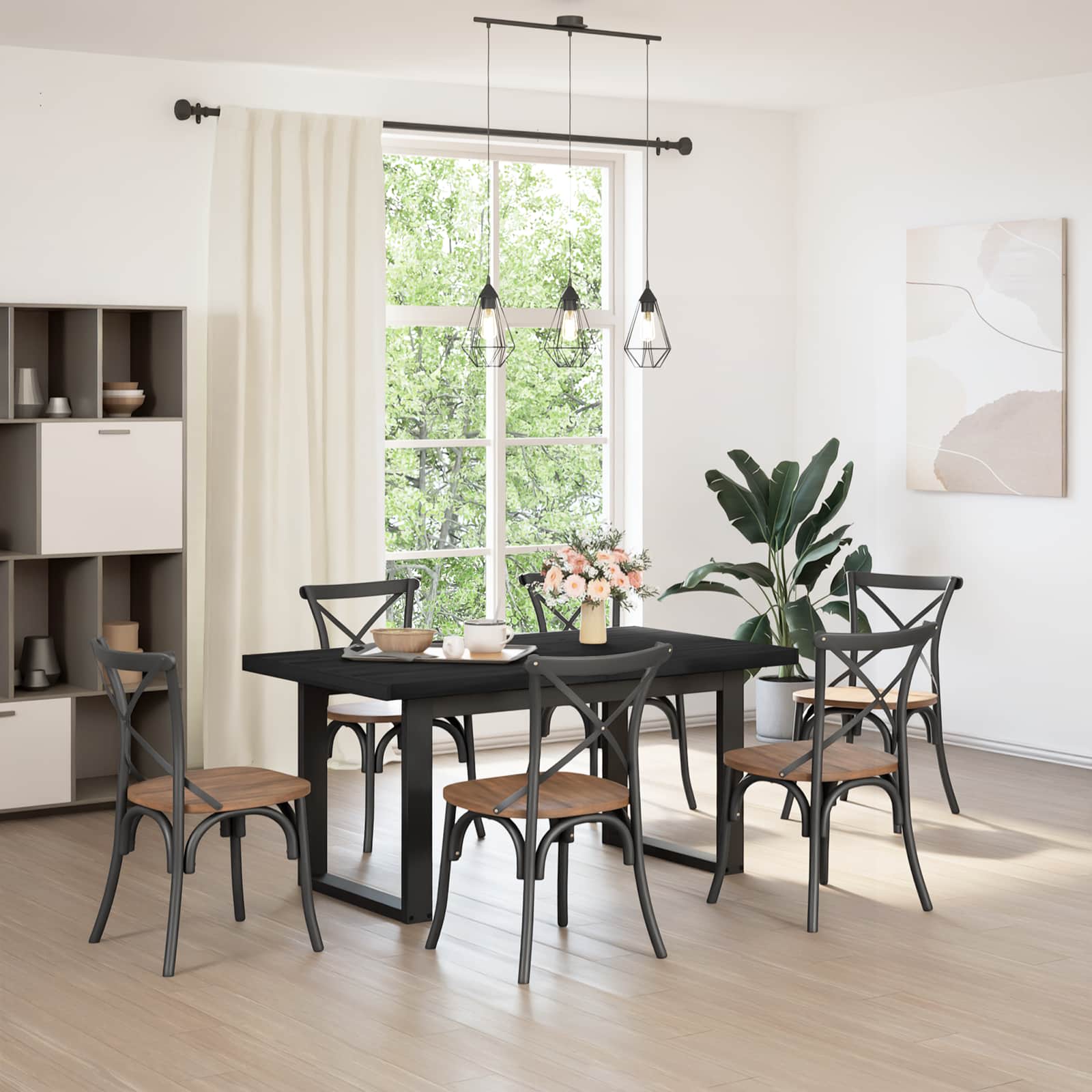 Eettafel NOAIN 160 cm Massief grenenhout Zwart Rechthoekig