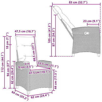 Verstelbare stoel met theeplaat 62 x 64 x 112 cm poly rattan