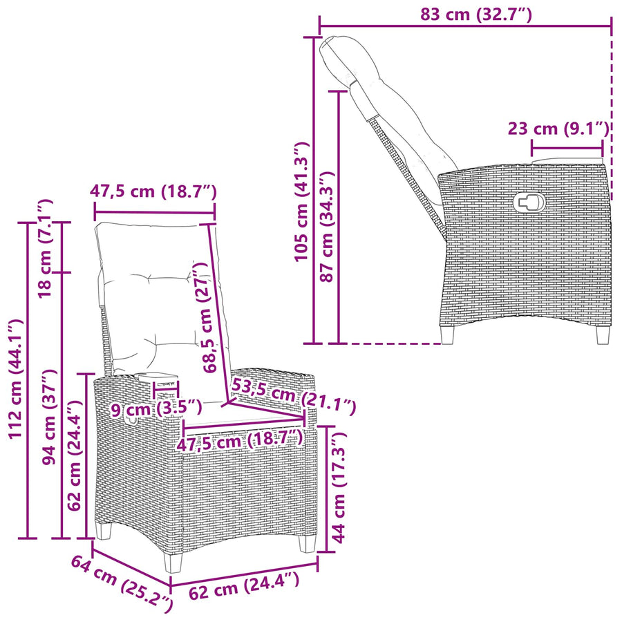 Verstelbare stoel met theeplaat 62 x 64 x 112 cm poly rattan
