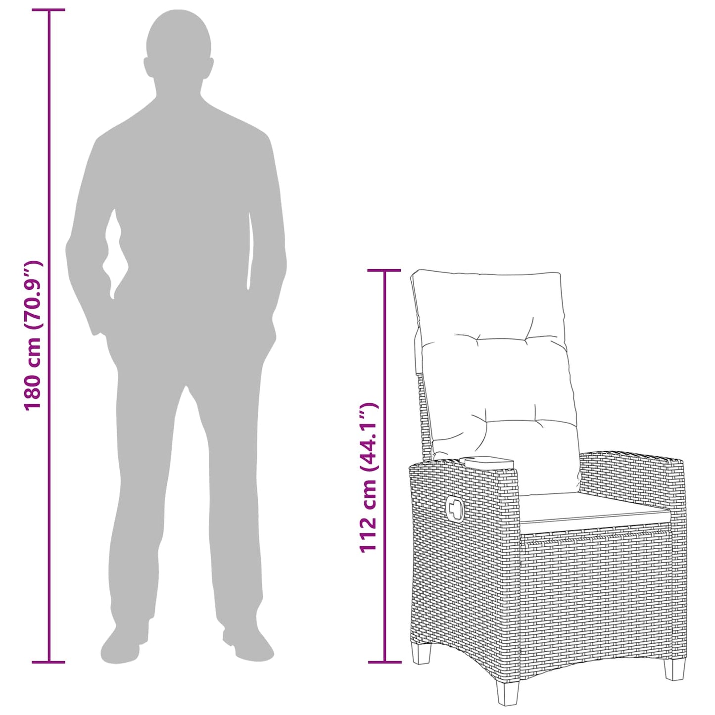 Verstelbare stoel met theeplaat 62 x 64 x 112 cm poly rattan