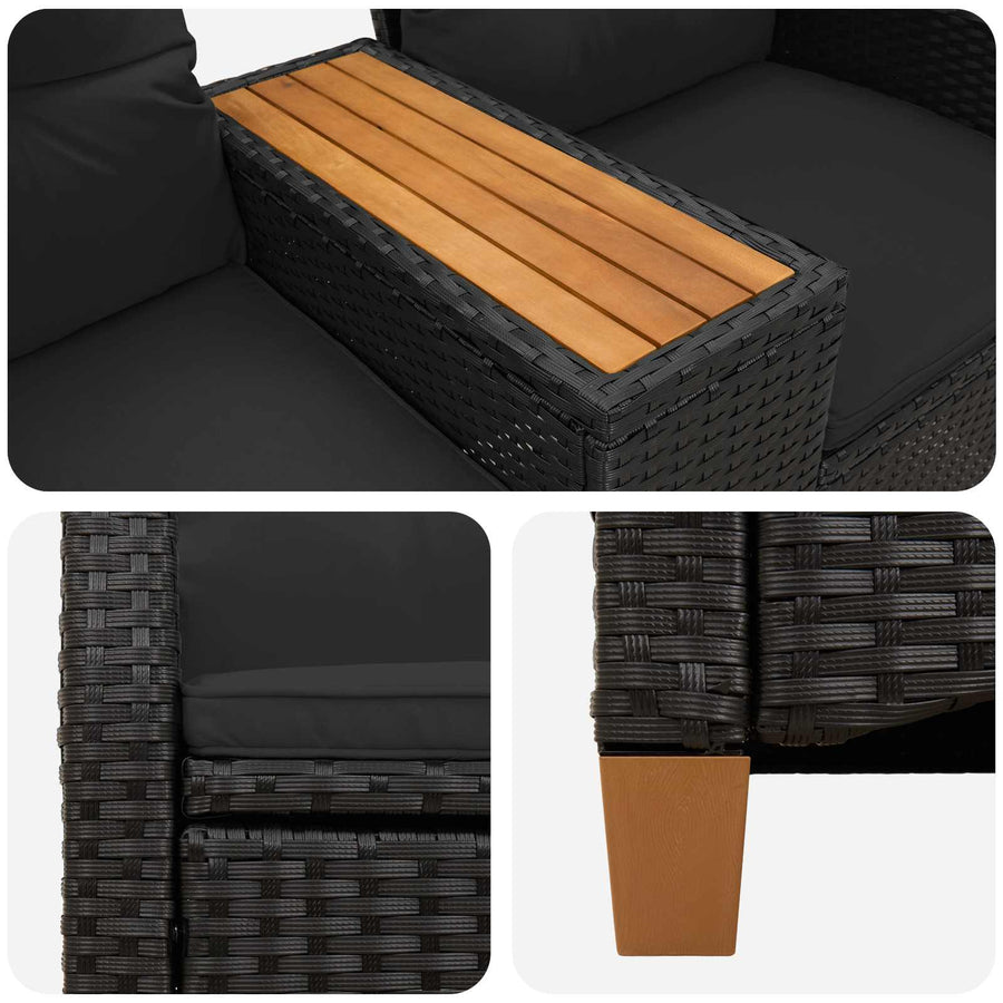 Ligbank met tafel Zwart 126 x 65 x 112 cm poly rattan