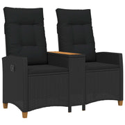 Ligbank met tafel poly rattan zwart 126x65x112 cm