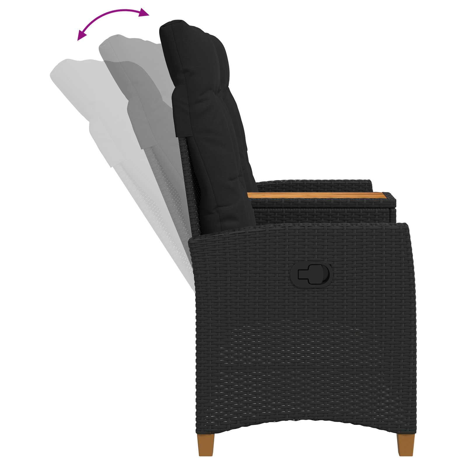 Ligbank met tafel Zwart 126 x 65 x 112 cm poly rattan
