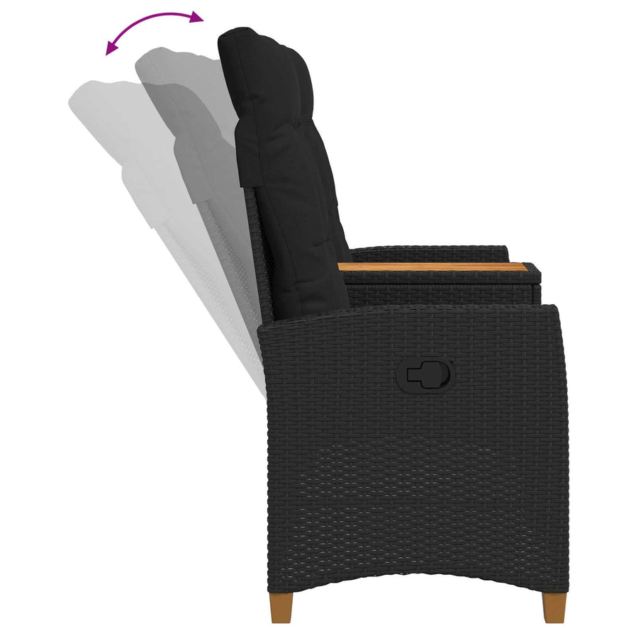 Ligbank met tafel Zwart 126 x 65 x 112 cm poly rattan