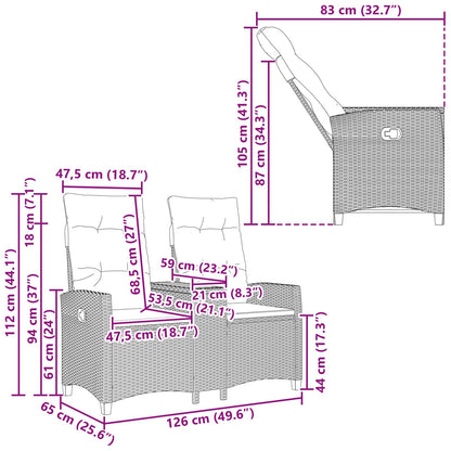 Ligbank met tafel Zwart 126 x 65 x 112 cm poly rattan
