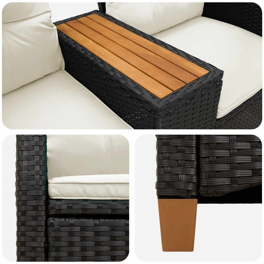Ligbank met tafel Zwart en Cream Wit 126 x 65 x 112 cm
