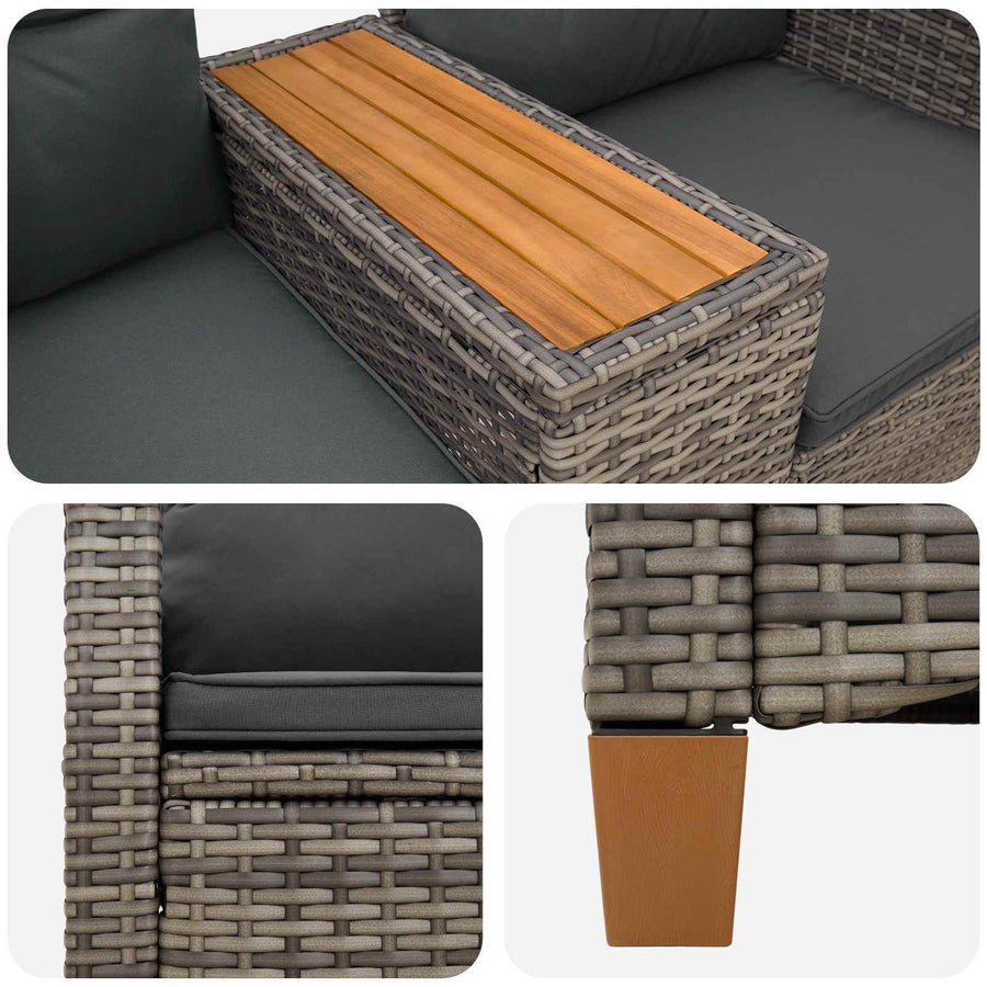 Ligbank met tafel Grijs en Donkergrijs 126 x 65 x 112 cm
