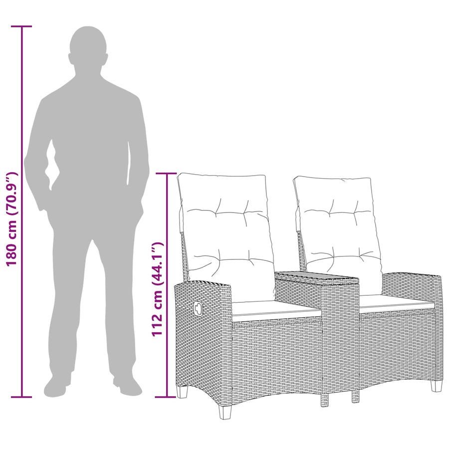 Ligbank met tafel Grijs en Donkergrijs 126 x 65 x 112 cm