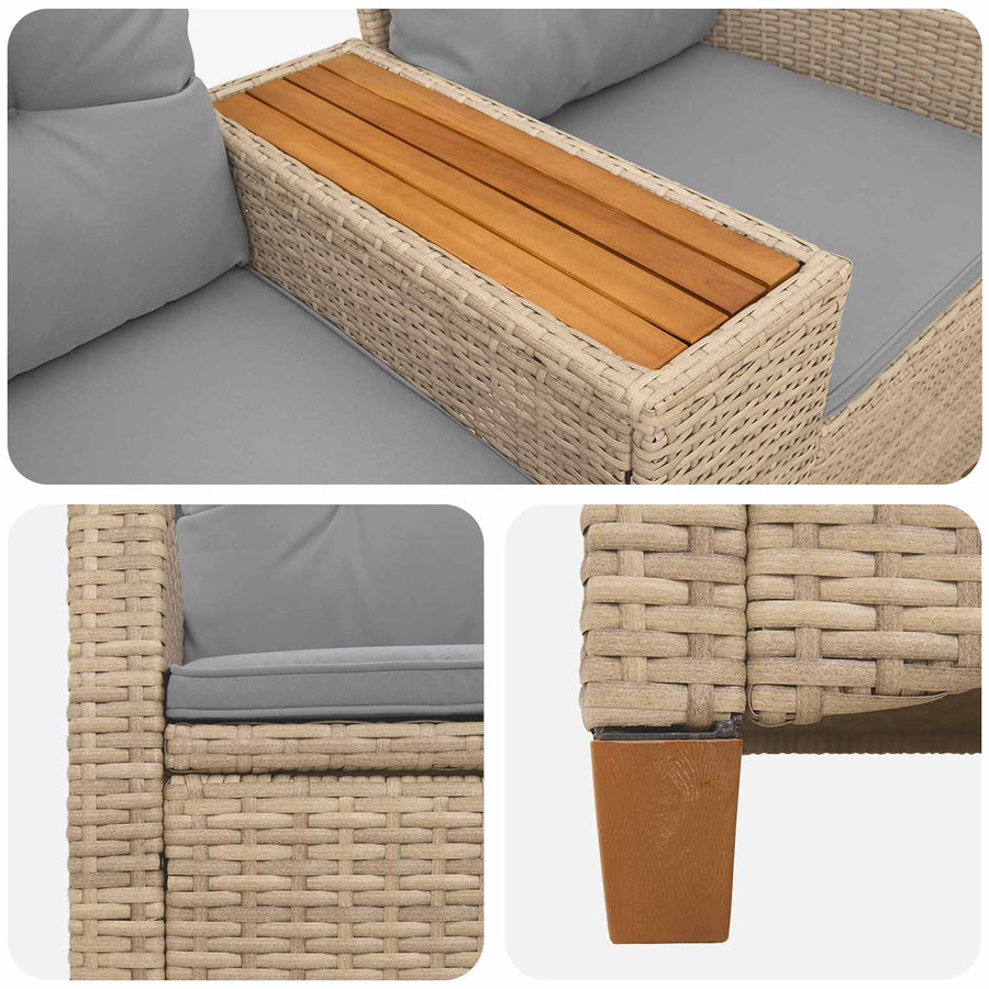 Ligbank met tafel Beige en Licht Grijs 126 x 65 x 112 cm