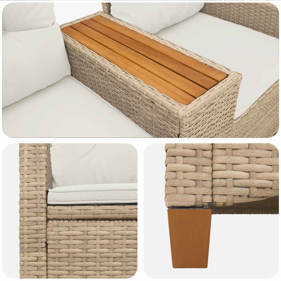 Ligbank met tafel Beige en Crème Wit 126 x 65 x 112 cm