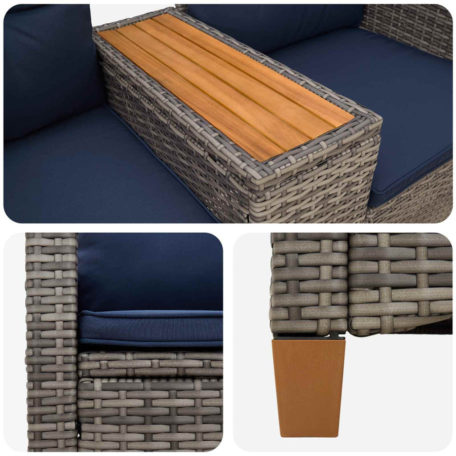Ligbank met tafel Grijs en Marineblauw 126 x 65 x 112 cm