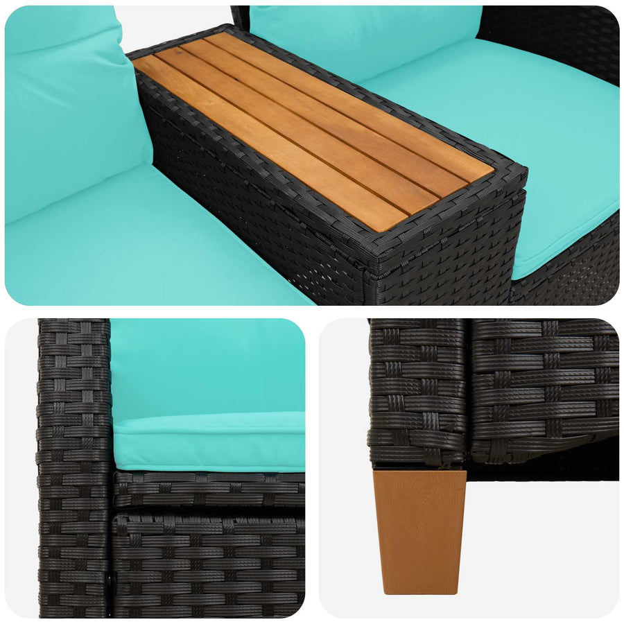 Ligbank met tafel Zwart en Turquoise 126 x 65 x 112 cm