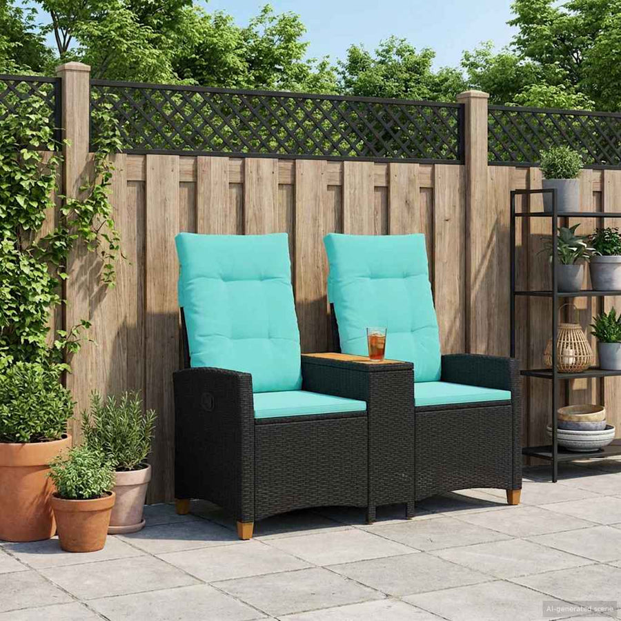 Ligbank met tafel Zwart en Turquoise 126 x 65 x 112 cm