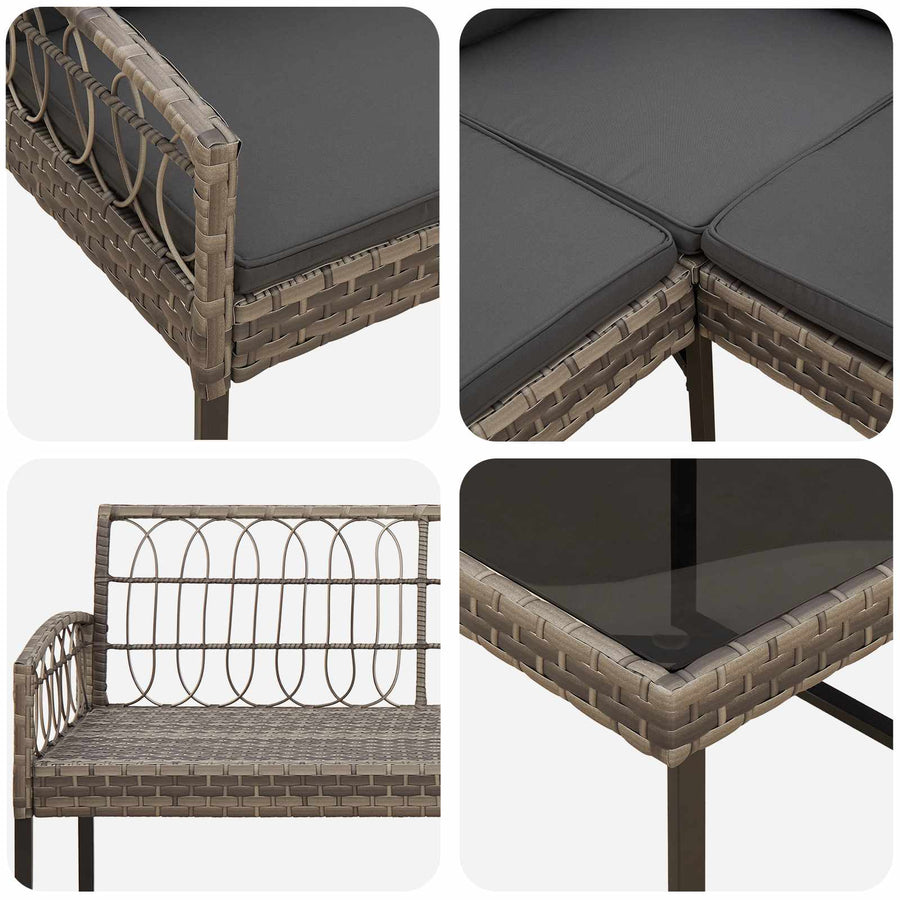 Tuinbankenset met kussen 2 pcs Grijs Poly Rattan en Staal