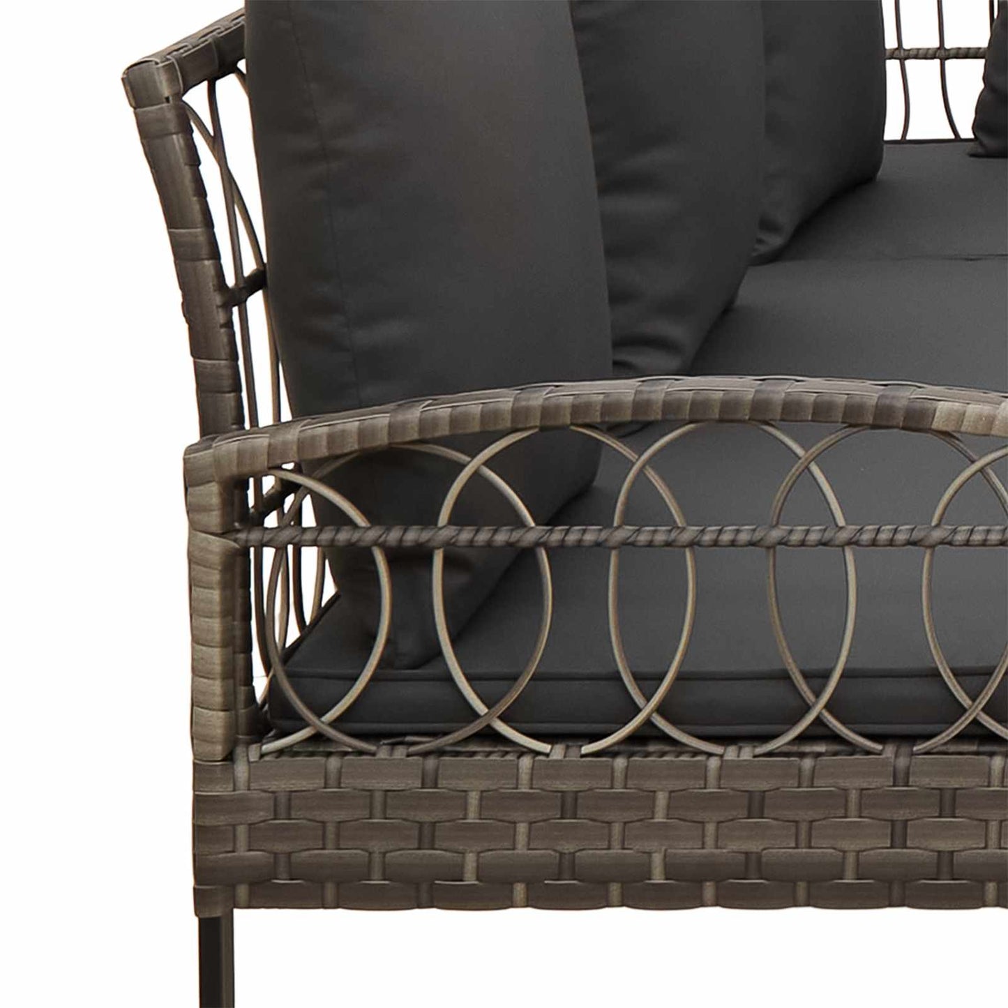 Tuinbankenset met kussen 2 pcs Grijs Poly Rattan en Staal