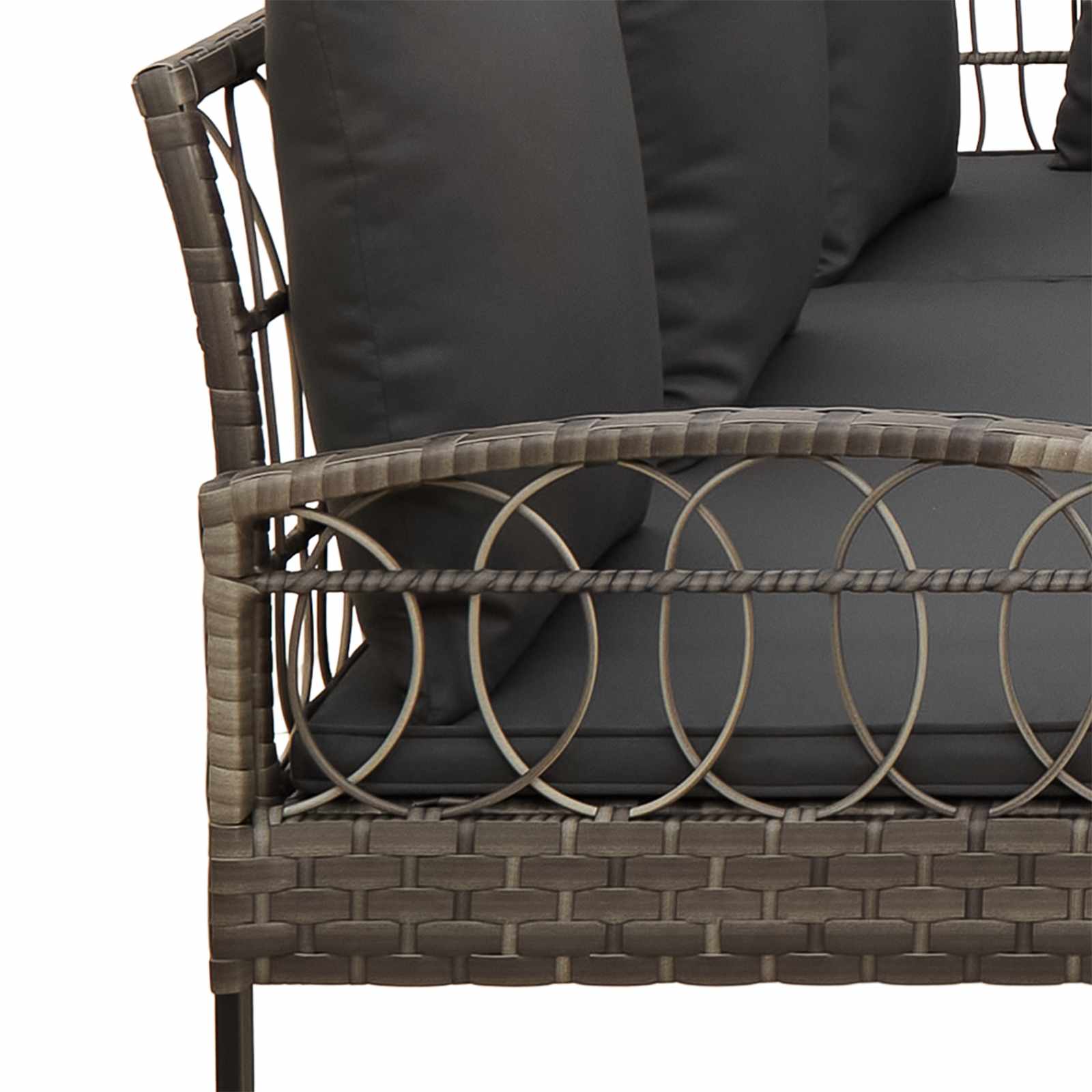 Tuinbankenset met kussen 2 pcs Grijs Poly Rattan en Staal