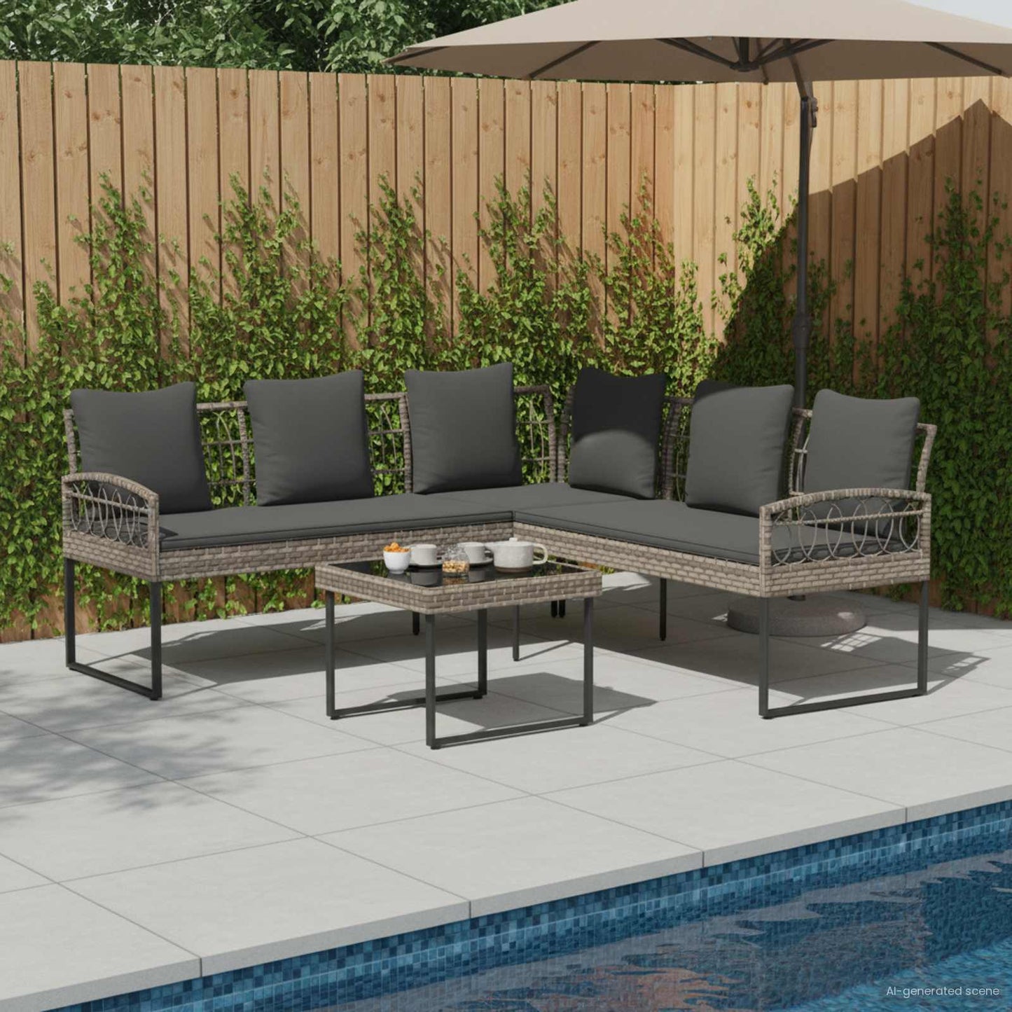 Tuinbankenset met kussen 2 pcs Grijs Poly Rattan en Staal