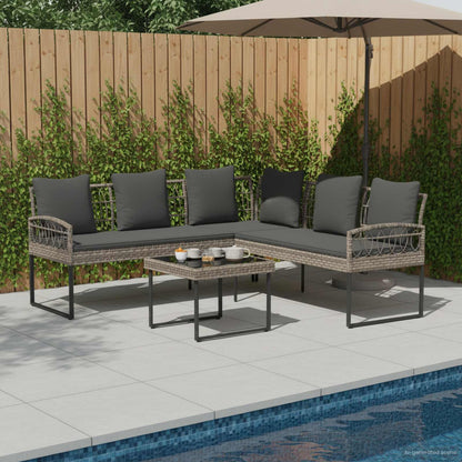 Tuinbankenset met kussen 2 pcs Grijs Poly Rattan en Staal