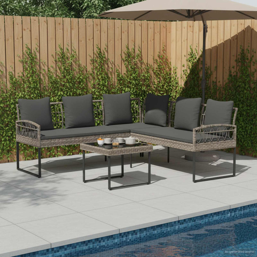 Tuinbankenset met kussen 2 pcs Grijs Poly Rattan en Staal