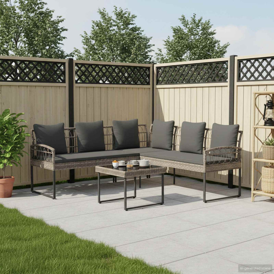 Tuinbankenset met kussen 2 pcs Grijs Poly Rattan en Staal