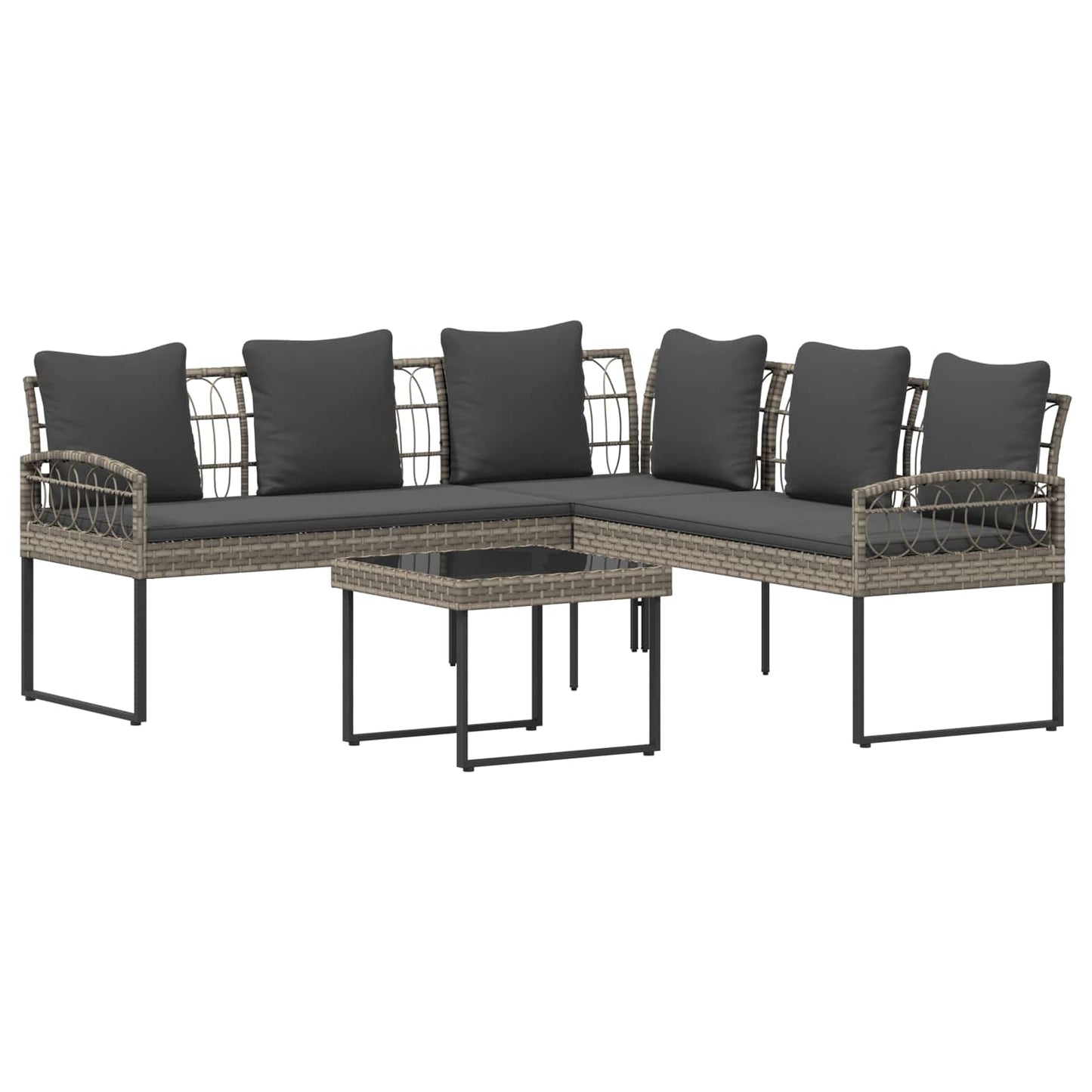 Tuinbankenset met kussen 2 pcs Grijs Poly Rattan en Staal