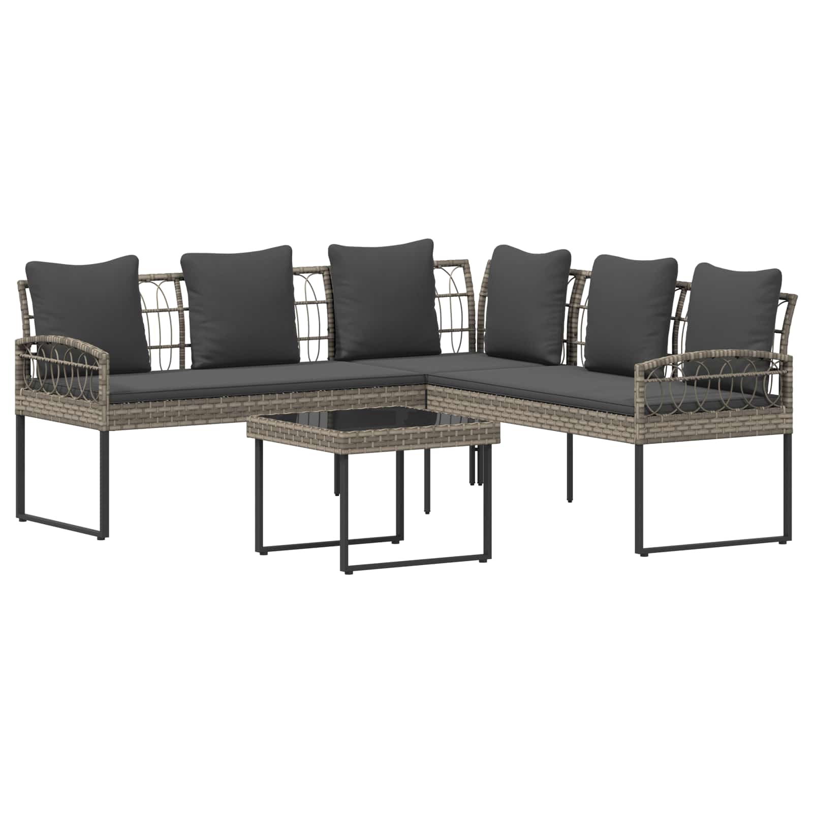 Tuinbankenset met kussen 2 pcs Grijs Poly Rattan en Staal