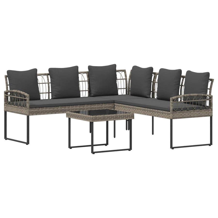 Tuinbankenset met kussen 2 pcs Grijs Poly Rattan en Staal