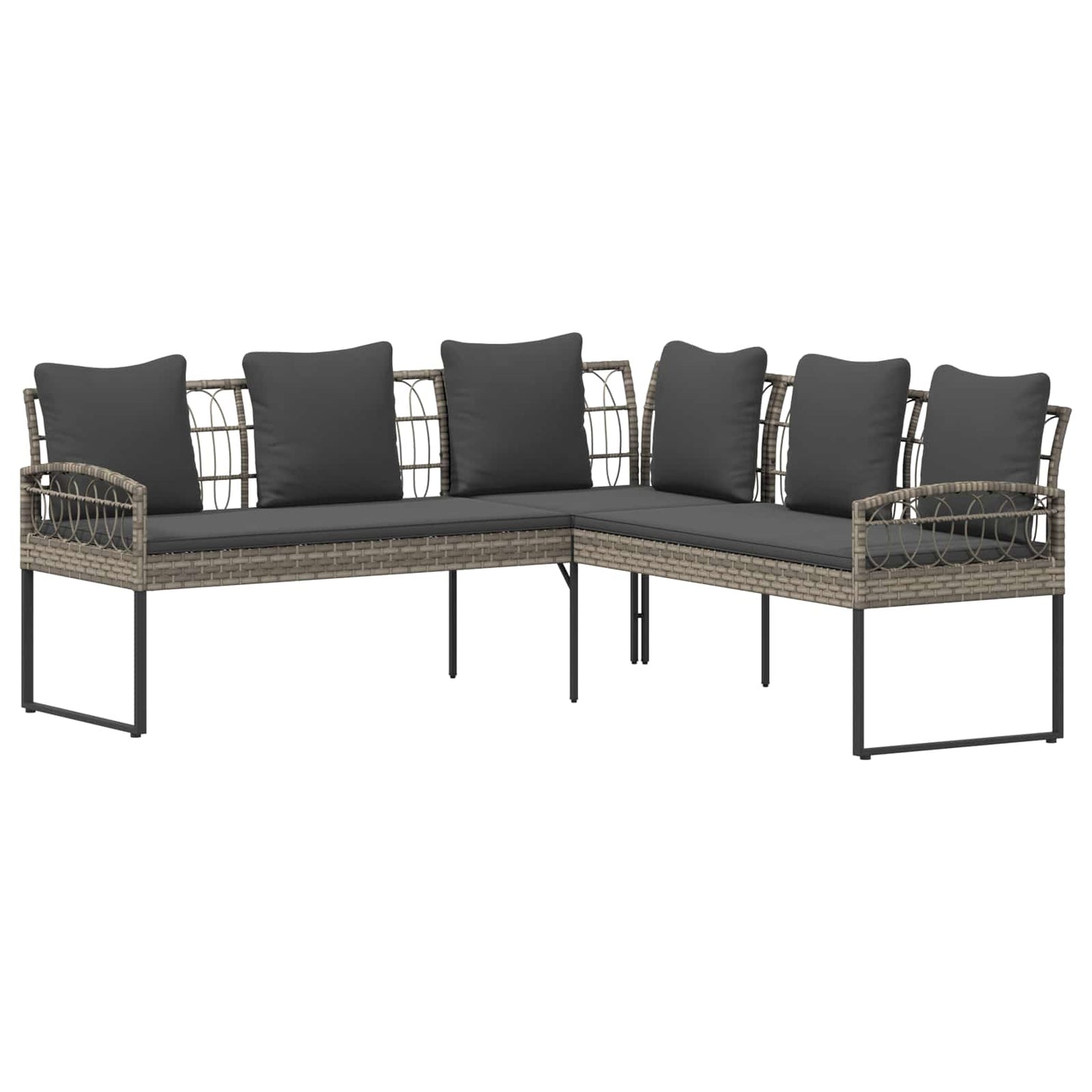 Tuinbankenset met kussen 2 pcs Grijs Poly Rattan en Staal