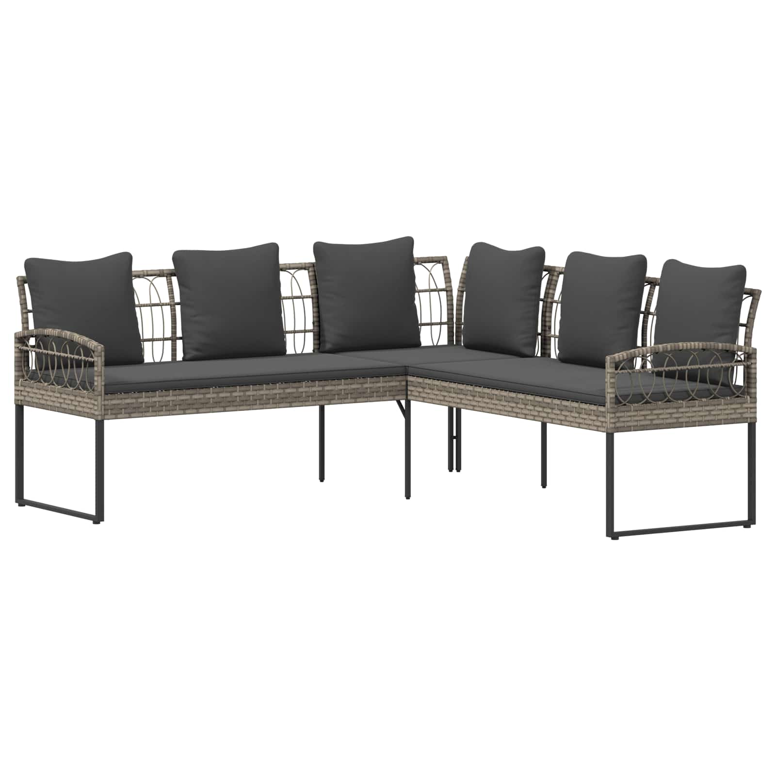 Tuinbankenset met kussen 2 pcs Grijs Poly Rattan en Staal