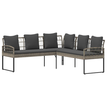 Tuinbankenset met kussen 2 pcs Grijs Poly Rattan en Staal