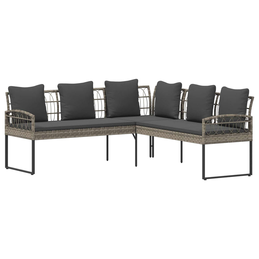 Tuinbankenset met kussen 2 pcs Grijs Poly Rattan en Staal