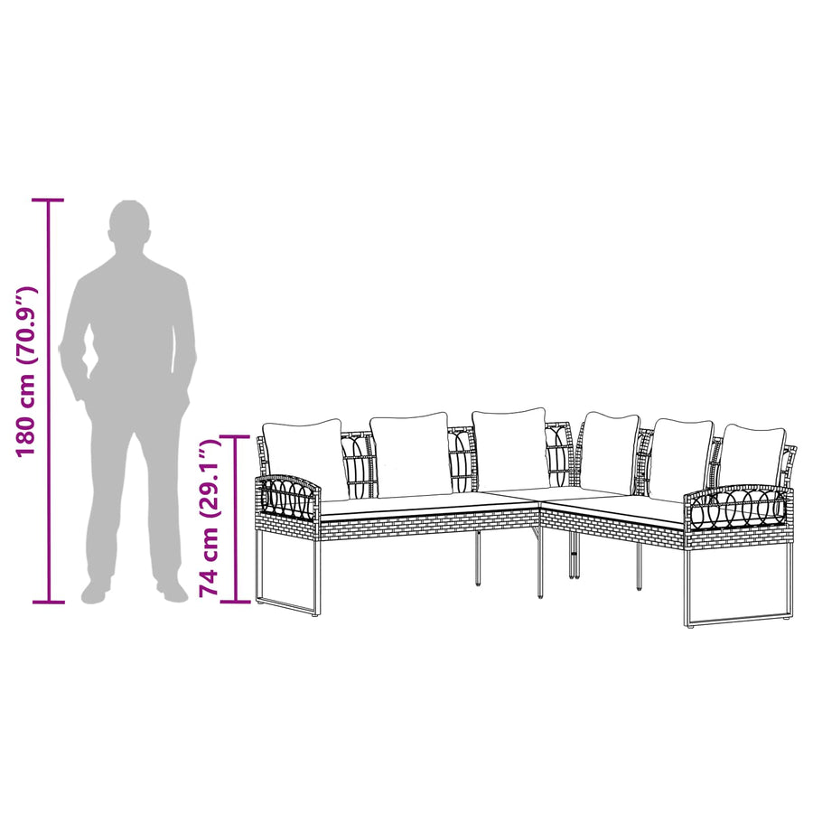 Tuinbankenset met kussen 2 pcs Grijs Poly Rattan en Staal
