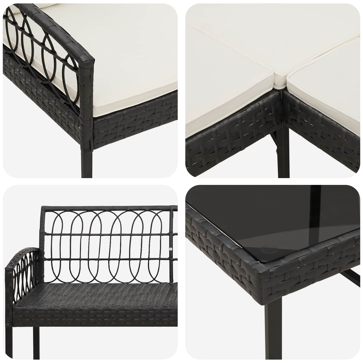 Tuinbankenset met kussen 2 pcs Zwart Poly Rattan en Staal