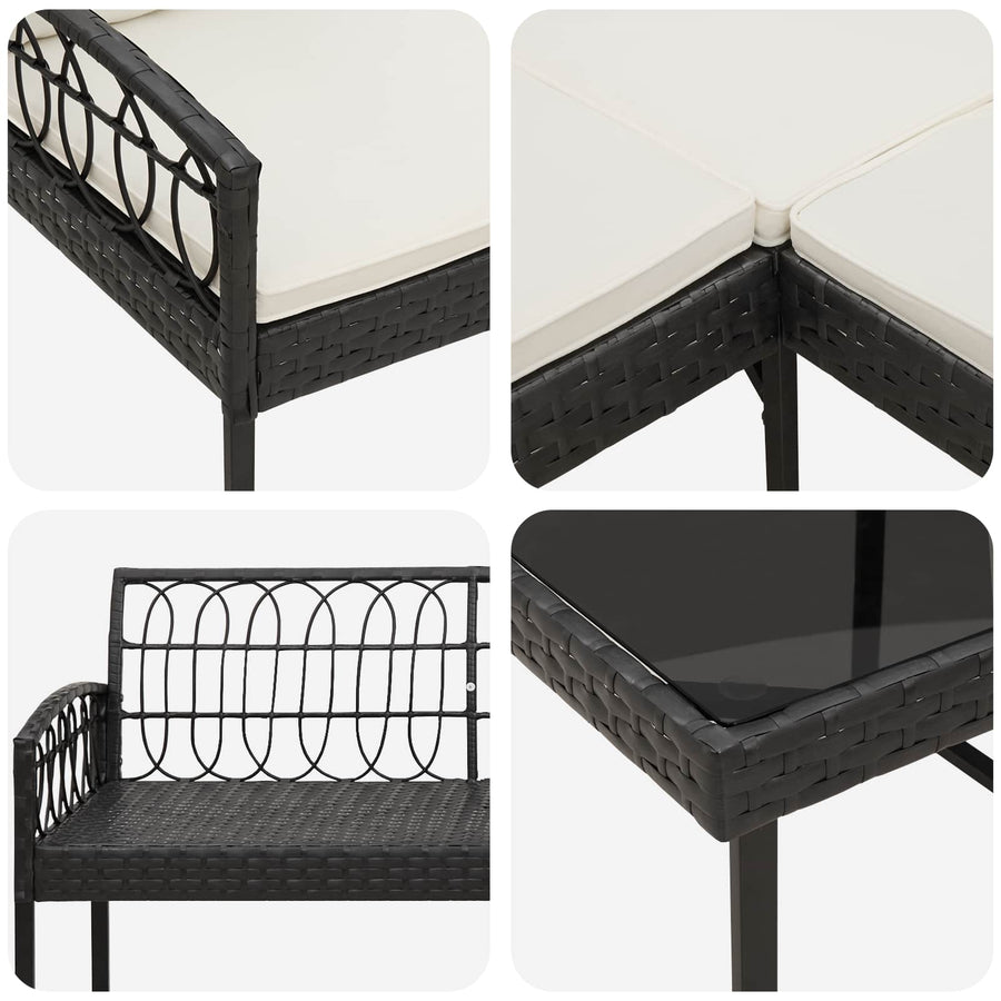 Tuinbankenset met kussen 2 pcs Zwart Poly Rattan en Staal