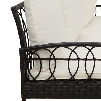 Tuinbankenset met kussen 2 pcs Zwart Poly Rattan en Staal