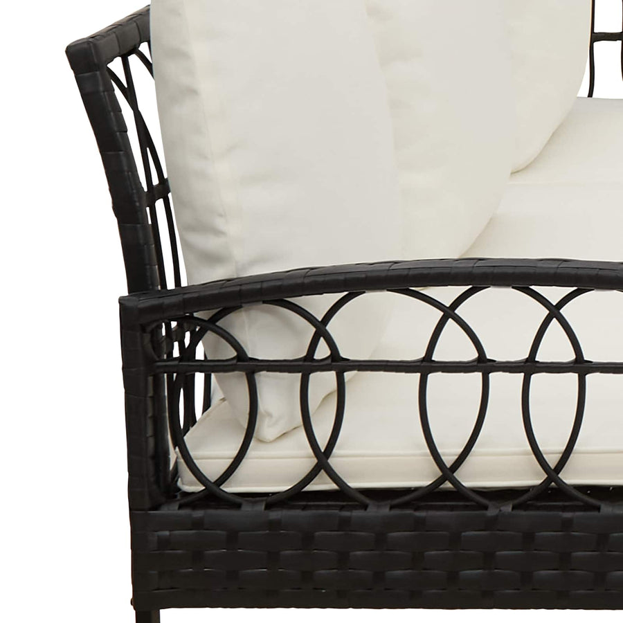 Tuinbankenset met kussen 2 pcs Zwart Poly Rattan en Staal