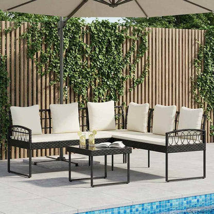 Tuinbankenset met kussen 2 pcs Zwart Poly Rattan en Staal