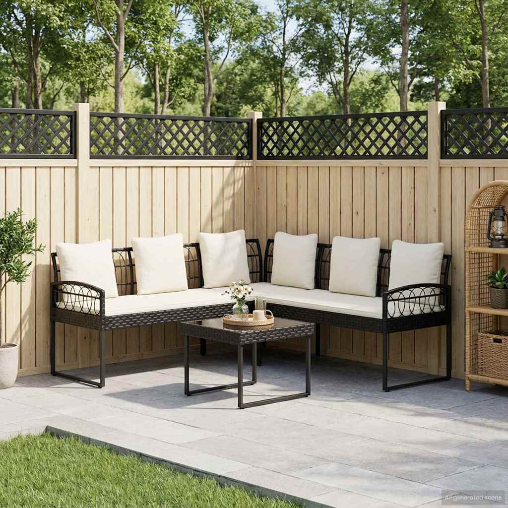 Tuinbankenset met kussen 2 pcs Zwart Poly Rattan en Staal