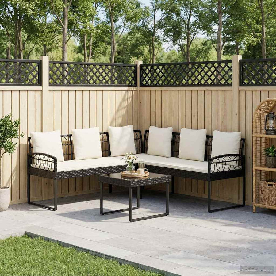 Tuinbankenset met kussen 2 pcs Zwart Poly Rattan en Staal