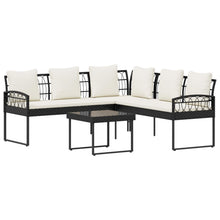 Tuinbankenset met kussen 2 pcs Zwart Poly Rattan en Staal