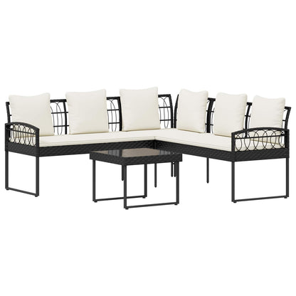 Tuinbankenset met kussen 2 pcs Zwart Poly Rattan en Staal