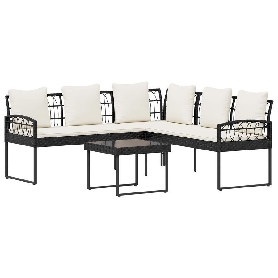 Tuinbankenset met kussen 2 pcs Zwart Poly Rattan en Staal