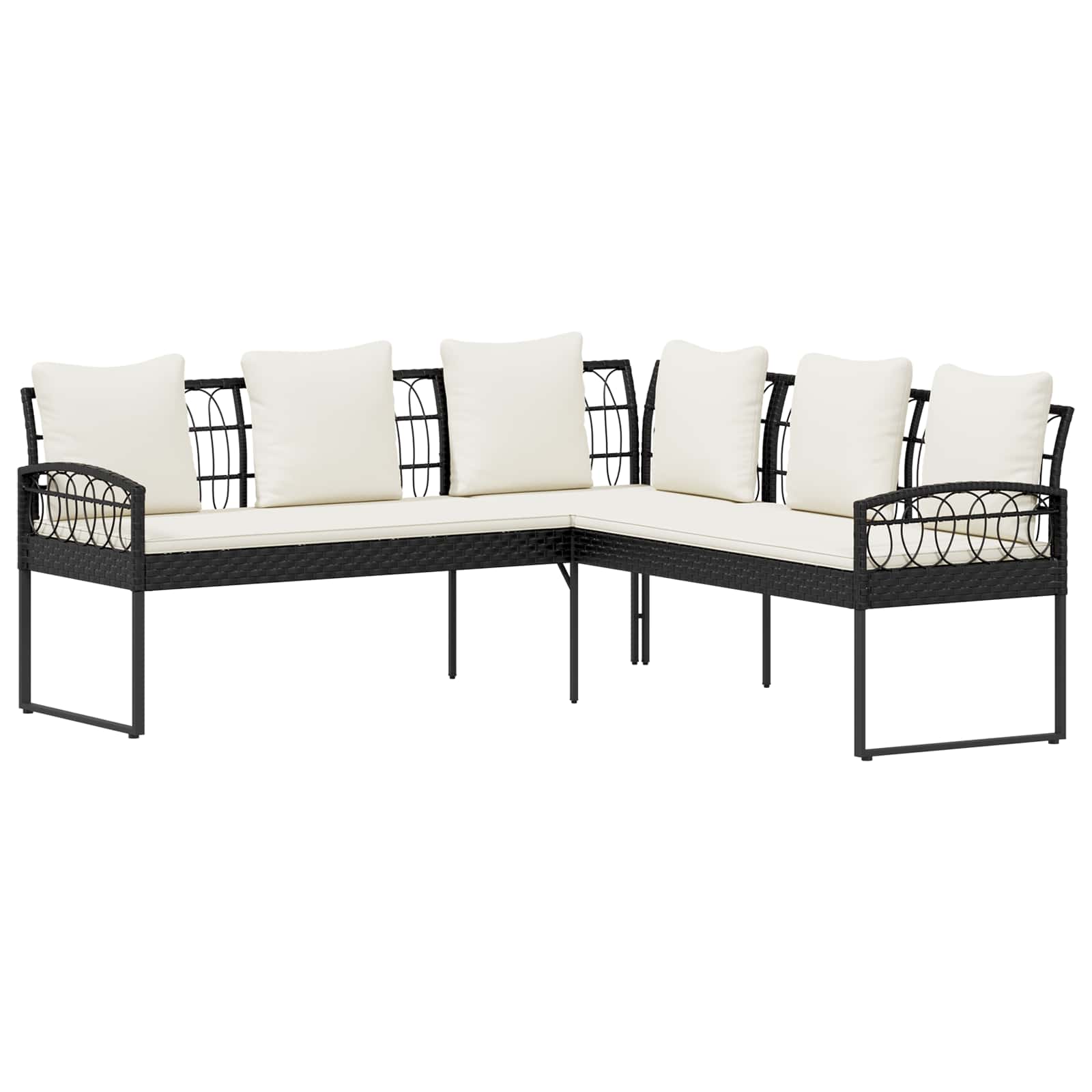 Tuinbankenset met kussen 2 pcs Zwart Poly Rattan en Staal