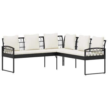 Tuinbankenset met kussen 2 pcs Zwart Poly Rattan en Staal