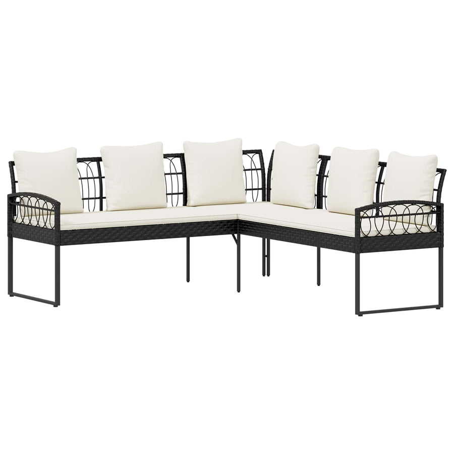Tuinbankenset met kussen 2 pcs Zwart Poly Rattan en Staal