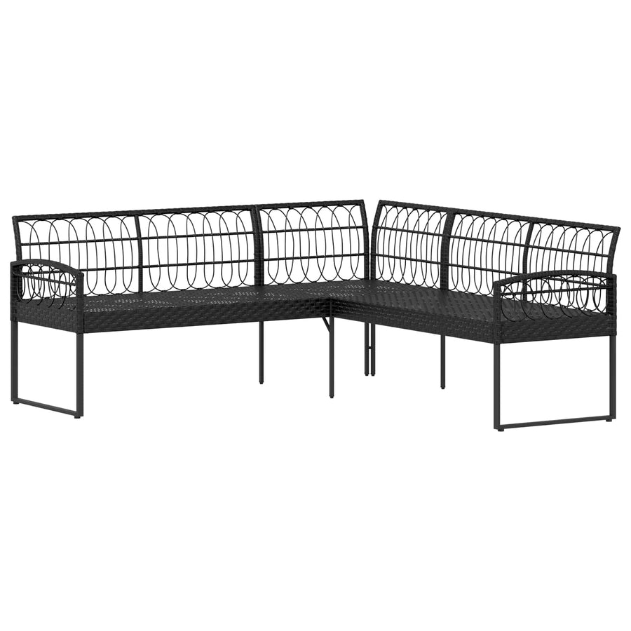 Tuinbankenset met kussen 2 pcs Zwart Poly Rattan en Staal