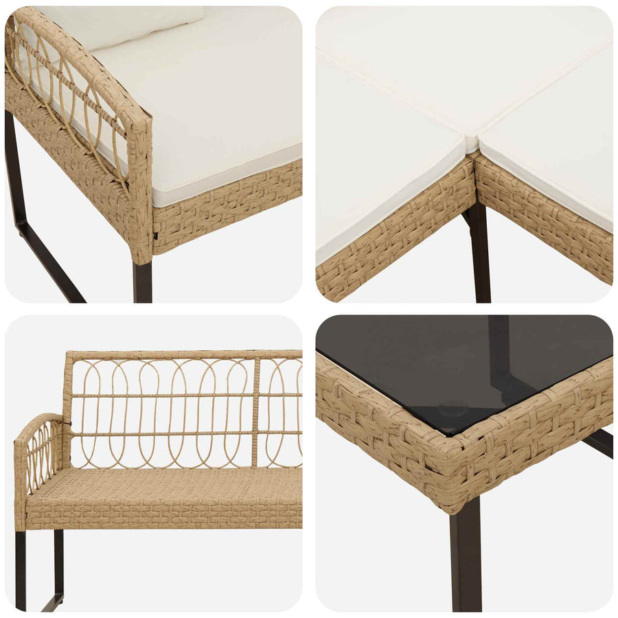 Tuinbankenset met kussen 2 pcs Naturel Poly Rattan en Staal