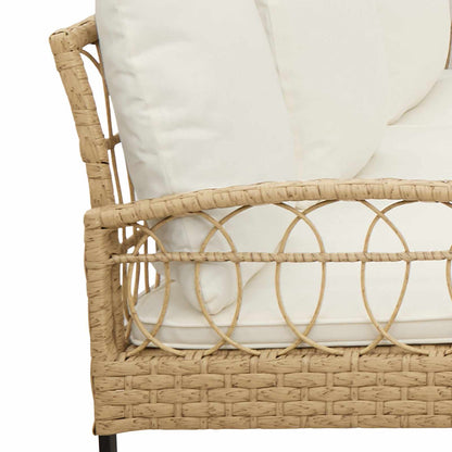 Tuinbankenset met kussen 2 pcs Naturel Poly Rattan en Staal