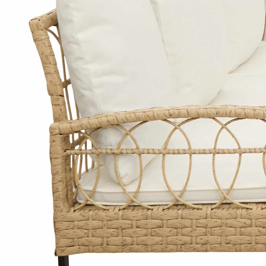 Tuinbankenset met kussen 2 pcs Naturel Poly Rattan en Staal